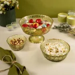 Fecra Rita 3'lü Cam Kase Seti Yeşil Altın Fileli resmi