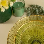 Fecra Rita 3'lü Cam Kase Seti Yeşil Altın Fileli resmi