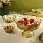 Fecra Rita 3'lü Cam Kase Seti Yeşil Altın Fileli resmi