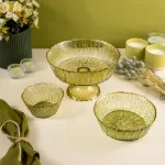 Fecra Rita 3'lü Cam Kase Seti Yeşil Altın Fileli resmi