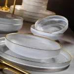 Fecra Loya Beyaz 18 Parça Yemek Takımı Gold Fileli resmi