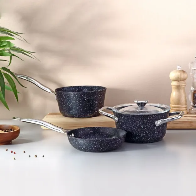 Fecra Starry 4 Parça Mini Granit Tencere Seti Metal Kulplu resmi