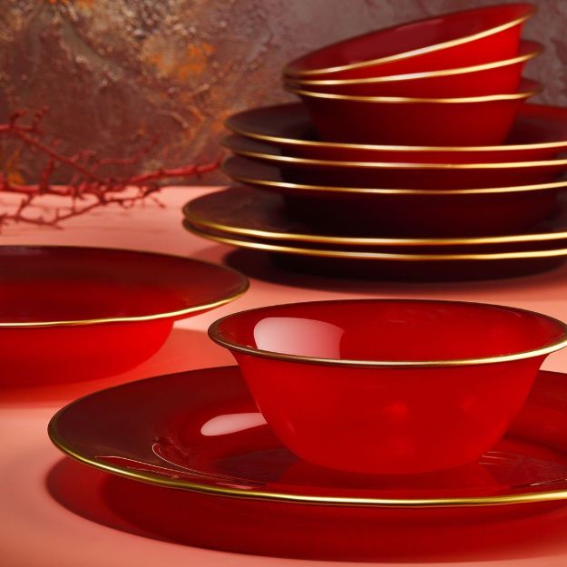 Fecra Glare 18 Parça Gold Fileli Yemek Takımı Kırmızı resmi
