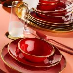 Fecra Glare 18 Parça Gold Fileli Yemek Takımı Kırmızı resmi