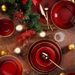 Fecra Glare 18 Parça Gold Fileli Yemek Takımı Kırmızı resmi