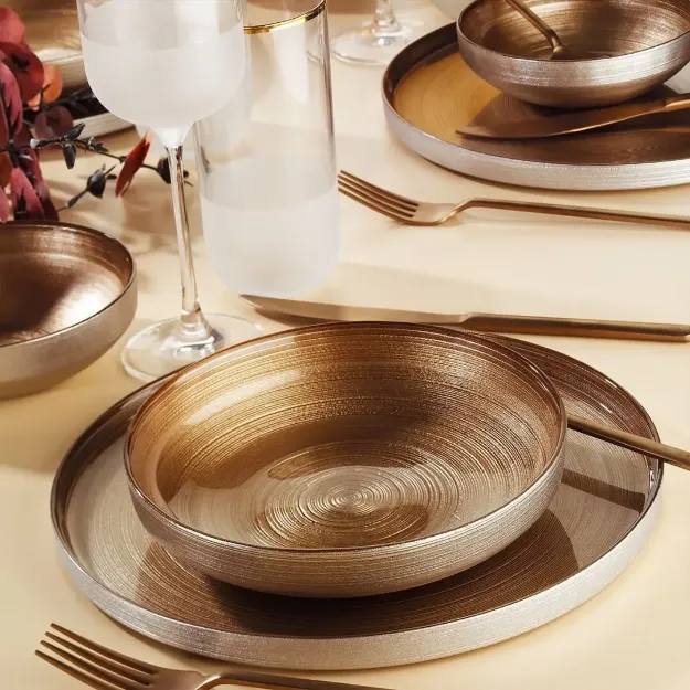 Fecra Circle 18 Parça Yemek Takımı Kahve Altın resmi