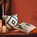 Fecra Botanik Raster Kırlent Kılıfı 43*43 Yeşil İkili resmi