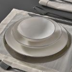 Fecra Bone Premium Aren 16 Parça Porselen Yemek Takımı Gümüş Fileli resmi