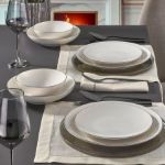 Fecra Bone Premium Aren 16 Parça Porselen Yemek Takımı Gümüş Fileli resmi