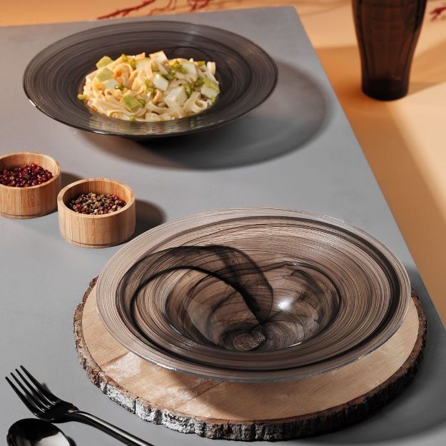 Fecra Rigate Makarna Tabağı Siyah Beyaz  26 Cm resmi