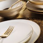 Fecra Bone Premium Aren 16 Parça Porselen Yemek Takımı Altın Fileli resmi