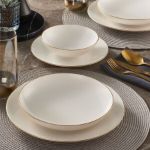 Fecra Bone Premium Aren 16 Parça Porselen Yemek Takımı Altın Fileli resmi