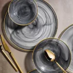 Fecra Loya Siyah 18 Parça Yemek Takımı Gold Fileli resmi