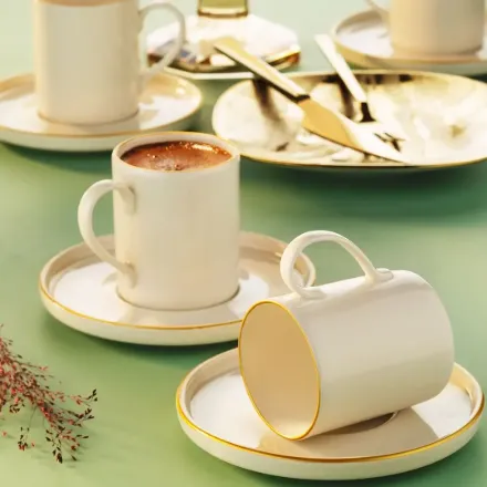 Fecra İnci 12 Parça Kahve Fincan Takımı Gold Fileli