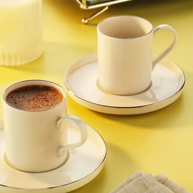 Fecra İnci 12 Parça Kahve Fincan Takımı Gümüş Fileli resmi