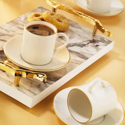 Fecra Lumin 12 Parça Kahve Fincan Takımı Gold Fileli