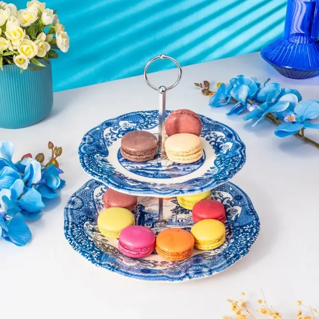 Fecra Vintage Blue 2 Katlı Kurabiyelik Seti resmi