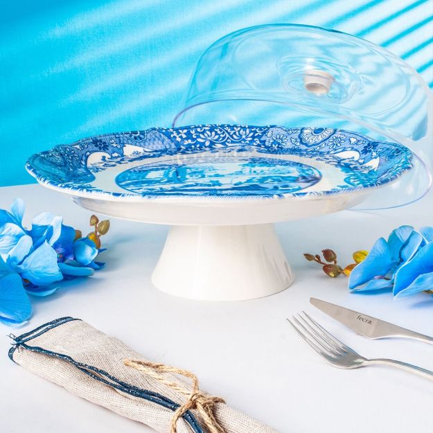 Fecra Vintage Blue Kek Sunum Tabağı resmi