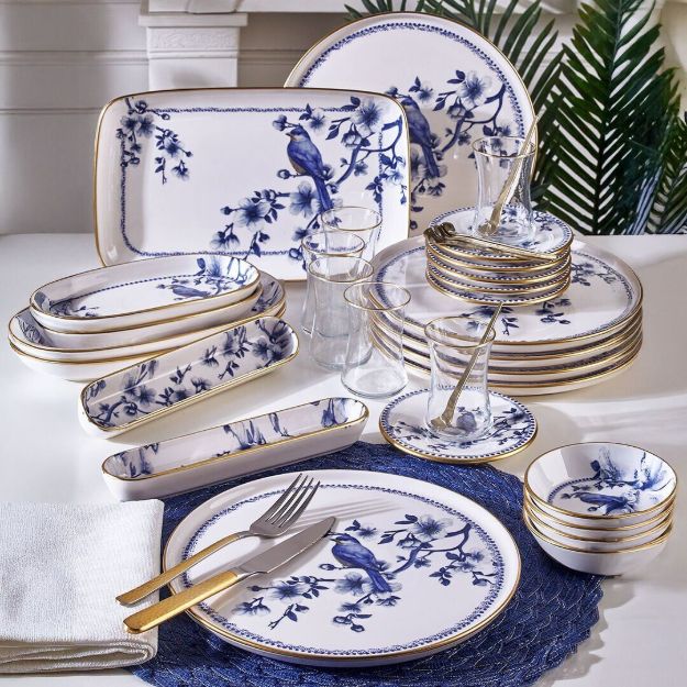 Fecra Blue Bird 35 Parça Gold Fileli Kahvaltı Seti resmi