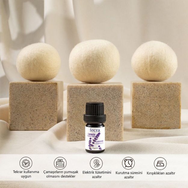 Fecra Zıpzıp 3’lü XL Yün Kurutma Topu + Lavanta Yağı – %100 Organik Doğal Çamaşır Yumuşatıcı resmi