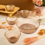 Fecra Fladen 7 Parça Kase Seti Kahve Gold Fileli resmi